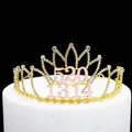 Golden crown cake topper with 520 and 1314 numeric details and sparkling rhinestones - Gold + Pink 5201314