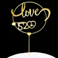 Golden Love 520 cake topper with sparkling rhinestones and elegant heart shape decoration - Iron Art Love 520 Heart Style / Gold