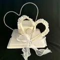 Elegant rhinestone heart cake topper set with white lace and ribbon bow for decoration - Heart Series Style Set / White & Silver