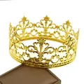 Elegant gold hollow metal crown cake topper for birthday party decorations on a gift box - Large (Diameter 13) / Gold