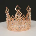 Elegant rose gold crown with white rhinestones and intricate metal openwork design - Rhombus Hollow Style / Rose Gold