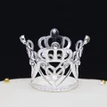 Mini silver heart crown cake topper with sparkling rhinestones for photography - Noble Small Crown Silver