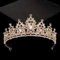 Elegante gouden bruidskroon met roze kristallen en strass voor optochten en bruiloften - Goud met roze strass