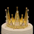 Elegant gold crown variant with white pearls and sparkling rhinestones for cake decoration - Rabbit Ears Colored Rhinestones / Gold