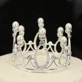 Elegant silver mini crown with white teardrop pearls and rhinestones for cake or hair - Silver With White Pearl