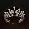 Corona da sposa in argento con strass e perle bianche in una scatola di legno vintage - Stile Perla Strass Argento (HG-072)