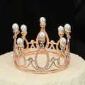 Elegant rose gold crown cake topper with white pearls and sparkling rhinestones - Rose Gold + White Pearl