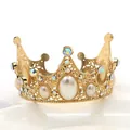Elegant golden princess crown with white pearls and sparkling AB rhinestones - S / Gold