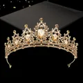 Barokke gouden bruidskroon met champagne strass en druppelvormige edelstenen op zwart - Hg-056 Goud + Koffie