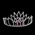 Silver alloy rhinestone crown cake topper with pink 520 and 1314 digits for birthdays - Silver + Pink 5201314