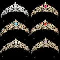 Elegant bridal tiara hair combs set with sparkling rhinestones in assorted colors - Multicolor Selection (Gold and Silver Base)