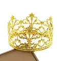 Elegant gold hollow metal crown cake topper on a brown luxury jewelry display box - Small (Diameter 10) / Gold