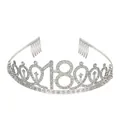 Elegant silver 18th birthday crown tiara with sparkling rhinestones and side combs - Silver-18th