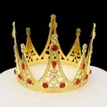 Couronne baroque ronde dorée avec strass rouges et blancs pour gâteaux ou fêtes - Rouge