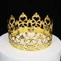 Exquisite hollow gold iron crown with heart and lily patterns for cake topper decoration - Gold