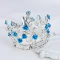 Corona d'argento per bambine con rose blu, eleganti perle bianche e cristalli brillanti - Argento e Rosa Blu