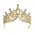 Couronne de mariée dorée élégante avec strass marquise pour accessoires de mariage et fête - Or+Blanc