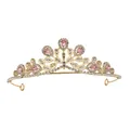 Elegante gouden bruidskroon met roze edelstenen en fonkelende strass-steentjes voor dames - Goud + Roze