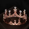 Elegante Brautkrone in Roségold mit funkelnder Schleife und tropfenförmigen Kristallen - Roségold (HG-115)