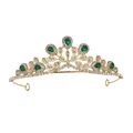 Gouden bruidstiara met smaragdgroene druppelkristallen en witte diamanten voor bruiloften - Goud + Smaragdgroen