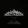 Elegant silver tiara with crystal rhinestones and central butterfly design for weddings - Silver (HG-153)