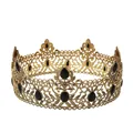 Vintage Baroque gold metal crown with black gems in a full round royal design - Retro Black