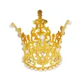 Golden crown headpiece with baroque filigree design, white pearls and sparkling rhinestones - Hollow European Style (HG-135 Gold)