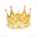 Golden crown hair accessory for girls with sparkling rhinestones and white pearls decoration - Hollow Leaf Style (HG-136 Gold)