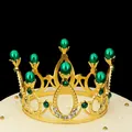 Couronne dorée ornée de perles vert émeraude et de strass brillants pour coiffure festive - Or avec perle verte