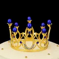 Couronne dorée avec perles bleu foncé et cristaux pour gâteau ou coiffure de mariée - Or avec bleu roi