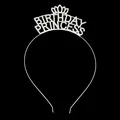 Cerchietto Birthday Princess in strass argento con corona per feste di compleanno - Argento