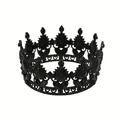 Elegant matte black Gothic tiara crown with hollow carving and dark gems for cake decoration - Black + Black Drop