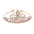 Sparkling rose gold Happy Birthday crown headband with crystals and side hair combs - Rose Gold