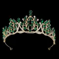 Vintage Barock Braut-Tiara in Gold mit smaragdgrünen Kristallen und Blatt-Design - Gold mit Grün