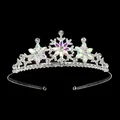 Tiara de cristal de copo de nieve plateada con diamantes de imitación para fiestas y bodas - Hg-243 Plata + Color Ab