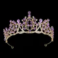 Golden baroque bridal crown with sparkling purple crystals and intricate flower designs - Gold With Purple