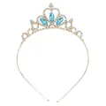 Gold princess crown headband with light blue gems and sparkling rhinestones for girls - Gold-Lake Blue