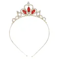 Golden girl crown headband with white rhinestones and red heart-shaped gemstones - Gold-Red