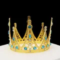 Couronne baroque dorée avec cristaux bleu ciel et strass pour gâteaux de mariage - Bleu lac