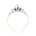 Diadème doré pour filles avec des pierres précieuses bleu marine et des strass blancs - Or-Bleu Royal