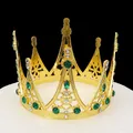 Couronne baroque ronde dorée avec pierres précieuses vert émeraude vintage - Vert