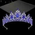 Zilveren bruidstiara met diepblauwe peervormige strassteentjes en kristallen bloemen - Zilver met Blauwe Strass
