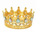 Golden crown cake topper with iridescent rhinestones and teardrop crystals for parties - Gold Base Iridescent Waterdrop Stone