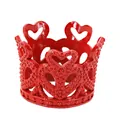 Red mini crown cake topper decoration featuring hollow heart patterns and textured metal finish - Red