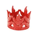 Mini red metal crown cake topper with intricate leaf design and pearl bead base decor - Red