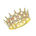 Couronne de mariée baroque dorée avec gemmes AB colorées et cristaux étincelants - Base Or Goutte Arc-en-ciel AB