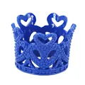 Detail showing royal blue heart-shaped crown cake topper with beaded base relief - Blue