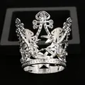 Elegant silver alloy mini crown cake topper featuring hollow leaves and sparkling rhinestones - Silver Style (HG-024)