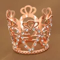Elegante roségouden mini-kroon met hartpatroon en strassteentjes voor taartdecoratie - Krullend Hart Stijl (HG-025) / Roségoud