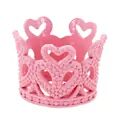 Detail showing high-quality pink metal crown with镂空 heart patterns and pearl textures - Pink